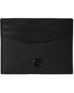 COACH Flat Card Case in Pebble Leather w/ Sculpted C Hardware Branding | Wallets